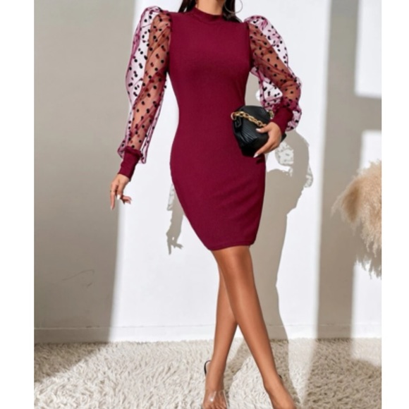 Luxe black mesh sleeve party formal evening wedding bodycon dress - Picture 9 of 12